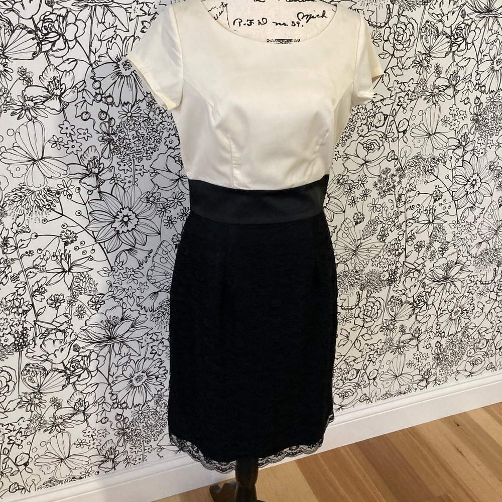 Downeast ivory and black lace dress, size medium.
